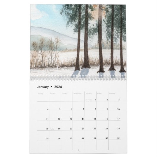 Waterverf schildert muurkalender kalender (Jan 2026)