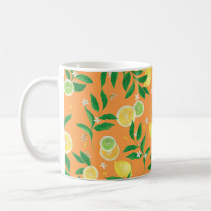 Waterverf schildert naadloos patroon met citrus f koffiemok