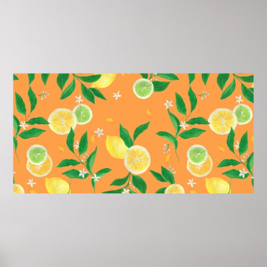 Waterverf schildert naadloos patroon met citrus f poster (Voorkant)