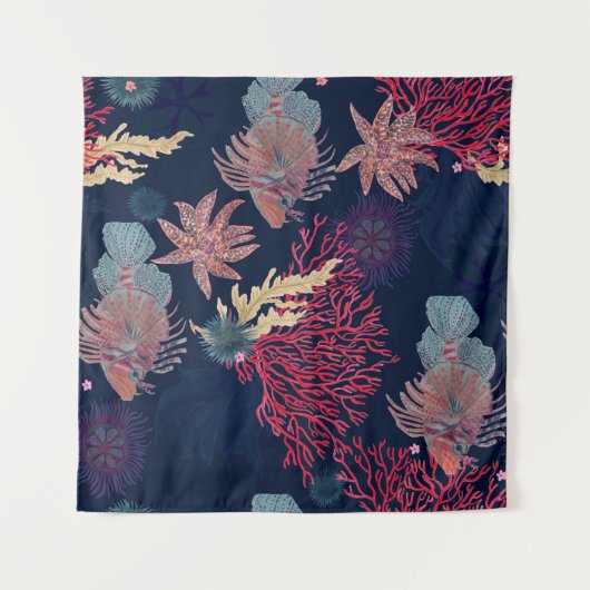 Waterverf schildert naadloos patroon met rode leeu wandkleed (Voorkant (horizontaal))