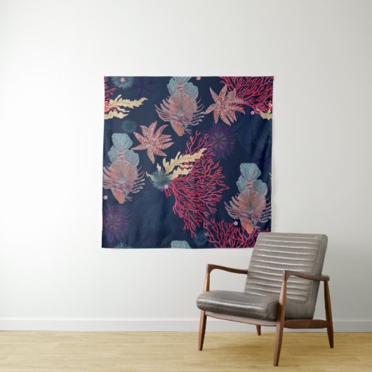 Waterverf schildert naadloos patroon met rode leeu wandkleed (In Situ (horizontaal))