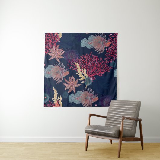 Waterverf schildert naadloos patroon met rode leeu wandkleed (In situ)