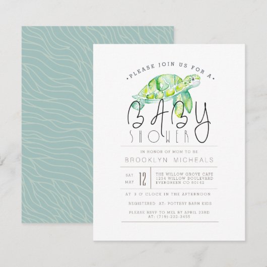 Waterverf schildpad | Aquatisch Baby shower Kaart (Voorkant / Achterkant)