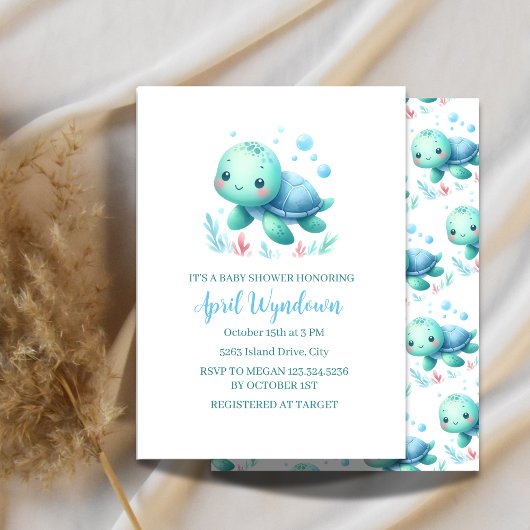 Waterverf Schildpad Baby shower onder het Zee Kaart