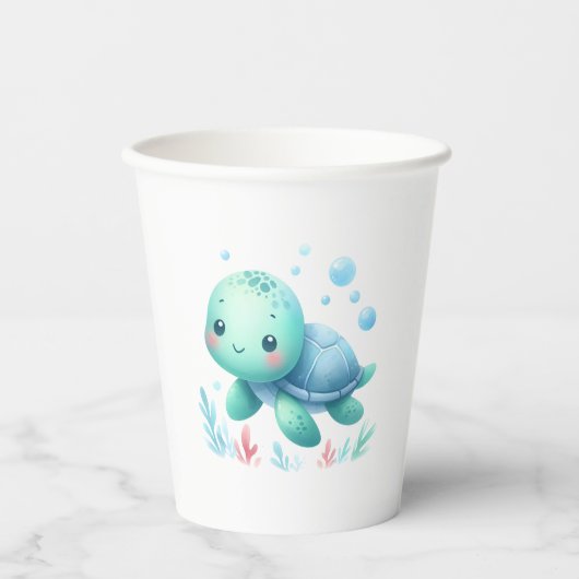 Waterverf schildpad baby shower papieren bekers (Voorkant)
