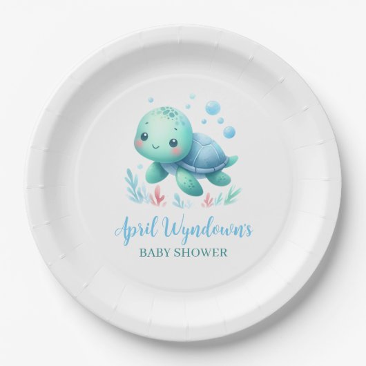 Waterverf schildpad baby shower papieren bordje (Voorkant)