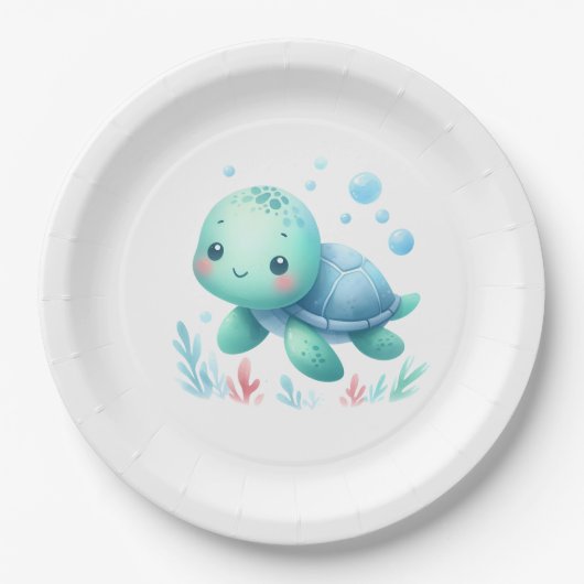 Waterverf schildpad baby shower papieren bordje (Voorkant)