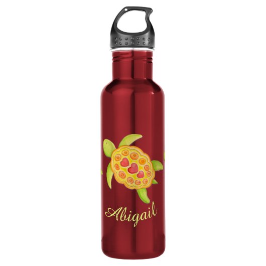 Waterverf schildpad: drinken flesje waterfles  (Voorkant)