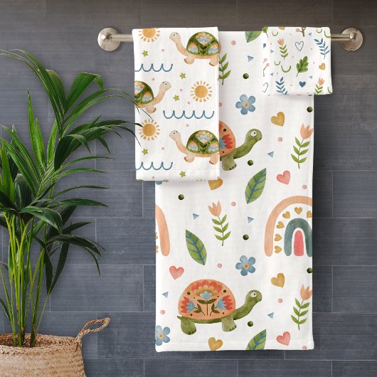  Waterverf schildpad en regenboogpatroon Bad Handdoek