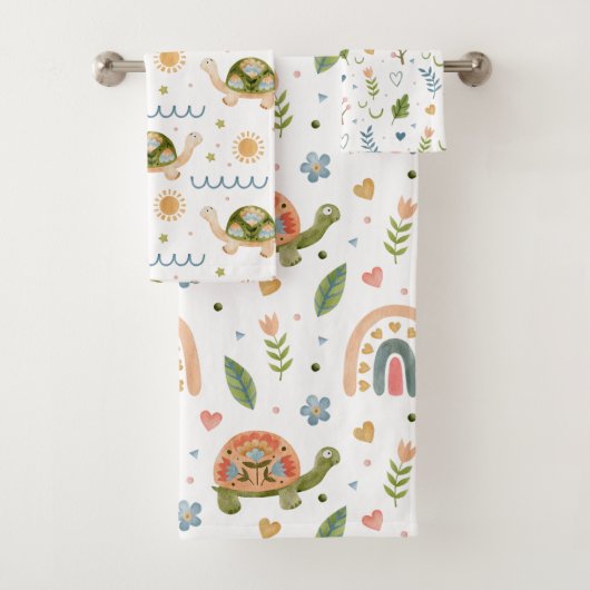 Waterverf schildpad en regenboogpatroon Bad Handdoek (Insitu)