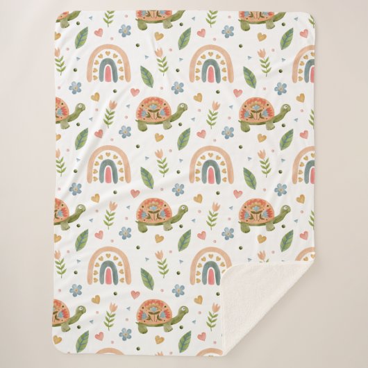 Waterverf schildpad en regenboogpatroon Sherpa Deken (Voorkant)