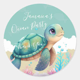 Waterverf Schildpad Oceaan Strand Verjaardag Bedan Ronde Sticker