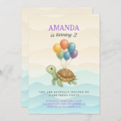 Waterverf Schildpad onder het Zee Ballonnen Verjaa Kaart (Voorkant / Achterkant)