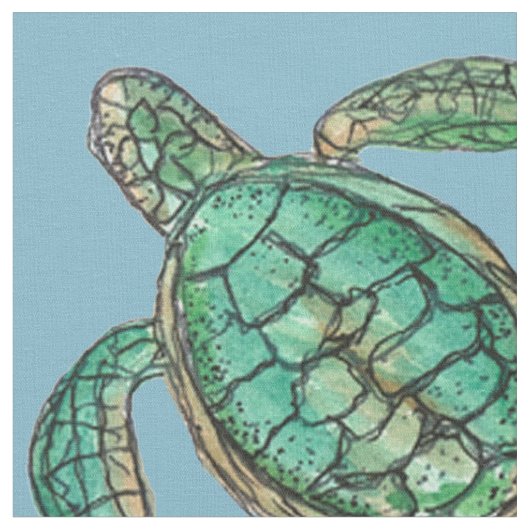 Waterverf Schildpad Tekening blauw Stof (Close Up)