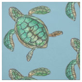 Waterverf Schildpad Tekening blauw Stof (Swatch)