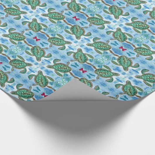 Waterverf Schildpadden Ocean Blue Cadeaupapier (Hoek)