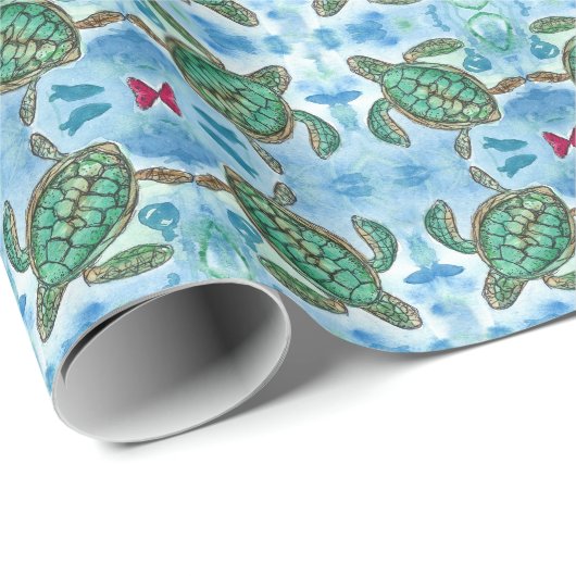 Waterverf Schildpadden Ocean Blue Cadeaupapier (Rol Hoek)