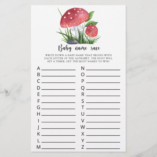 Waterverf schimmels baby shower Baby naam ras spel (Voorkant)