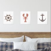 Waterverf Schip Wiel Kreeft Anker Nautisch Muurkunst Sets (Slaapkamer)