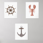 Waterverf Schip Wiel Kreeft Anker Nautisch Muurkunst Sets (Voorkant)