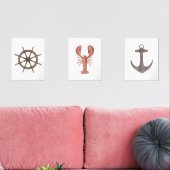 Waterverf Schip Wiel Kreeft Anker Nautisch Muurkunst Sets (Woonkamer)