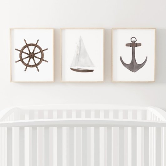 Waterverf Schip Wiel Zeilboot Anker Nautisch Muurkunst Sets