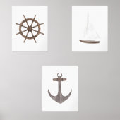 Waterverf Schip Wiel Zeilboot Anker Nautisch Muurkunst Sets (Voorkant)
