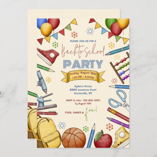 Waterverf School Elements Invitation Kaart (Voorkant / Achterkant)