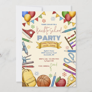Waterverf School Elements Invitation Kaart