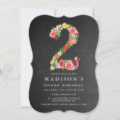 Waterverf schoolbord meisjes 2e verjaardag uitnodi kaart (Voorkant)