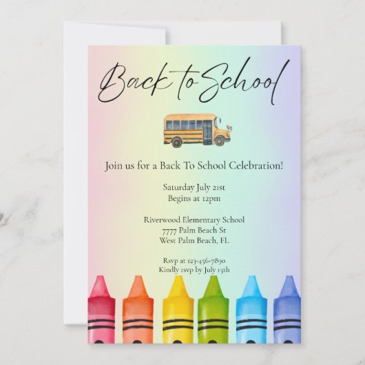 Waterverf schoolbus Rainbow Terug naar school Kaart (Voorkant)