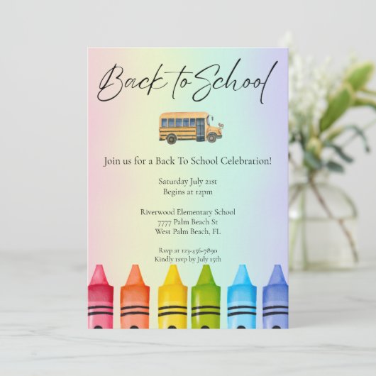 Waterverf schoolbus Rainbow Terug naar school Kaart (Staand voorkant)