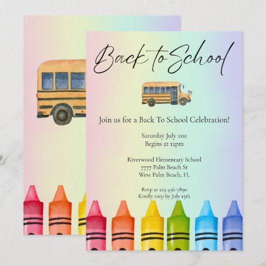 Waterverf schoolbus Rainbow Terug naar school Kaart (Voorkant / Achterkant)