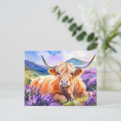 Waterverf Schotse Hoogland Koe Briefkaart (Staand voorkant)