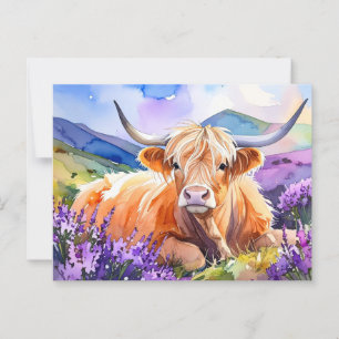 Waterverf Schotse Hoogland Koe Briefkaart