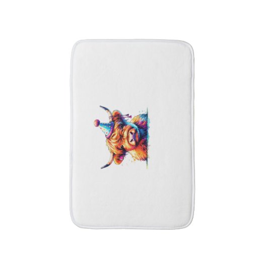 Waterverf Schotse Hoogland Koe Verjaardag Essentia Badmat (Voorkant Verticaal)