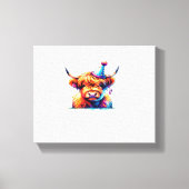 Waterverf Schotse Hoogland Koe Verjaardag Essentia Canvas Afdruk (Voorkant)