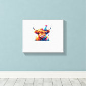 Waterverf Schotse Hoogland Koe Verjaardag Essentia Canvas Afdruk (Insitu (Houten vloer))