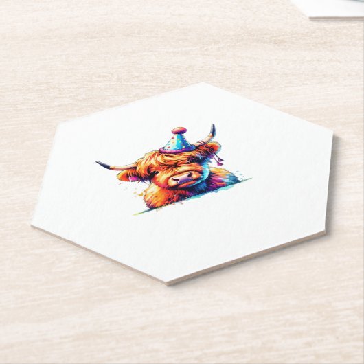 Waterverf Schotse Hoogland Koe Verjaardag Essentia Kartonnen Onderzetters (Schuin)