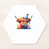 Waterverf Schotse Hoogland Koe Verjaardag Essentia Kartonnen Onderzetters (Voorkant)