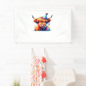 Waterverf Schotse Hoogland Koe Verjaardag Essentia Spandoek (Insitu)