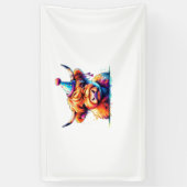 Waterverf Schotse Hoogland Koe Verjaardag Essentia Spandoek (Verticaal)