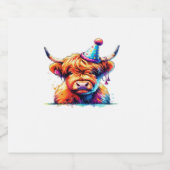 Waterverf Schotse Hoogland Koe Verjaardag Essentia Sparkling Wijnetiket (Enkel label)