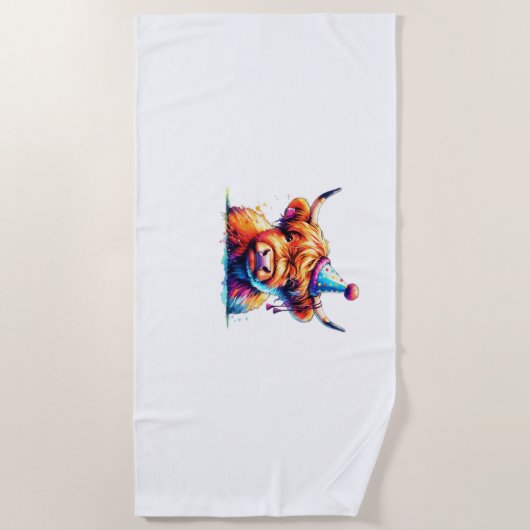 Waterverf Schotse Hoogland Koe Verjaardag Essentia Strandlaken (Voorkant)