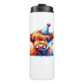 Waterverf Schotse Hoogland Koe Verjaardag Essentia Thermosbeker (Voorkant)