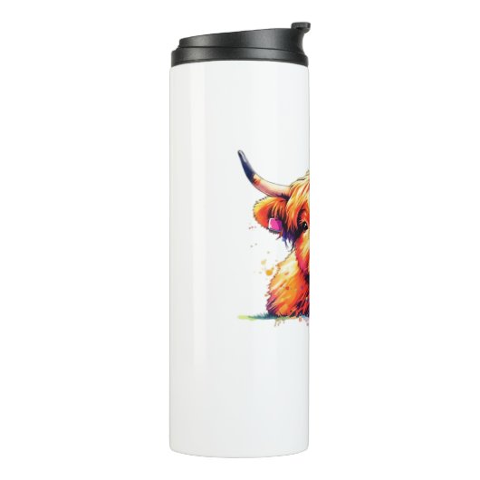 Waterverf Schotse Hoogland Koe Verjaardag Essentia Thermosbeker (Gedraaid links)