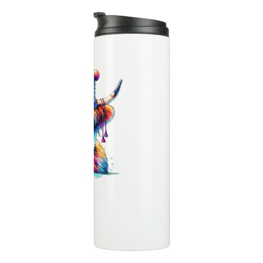 Waterverf Schotse Hoogland Koe Verjaardag Essentia Thermosbeker (Geroteerd rechts)