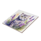Waterverf Schotse vouwkat in lavendelveld Tegeltje (Zijkant)