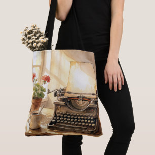 Waterverf schrijfmachine met leeg vel papier tote bag