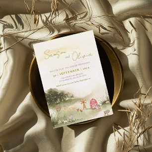 Waterverf Schuur illustratie boerderij huis bruilo Kaart